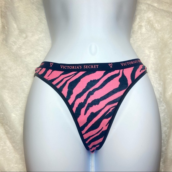 NWT Victoria’s Secret Pink Black Zebra Print Logo Cotton Thong - Picture 10 of 11